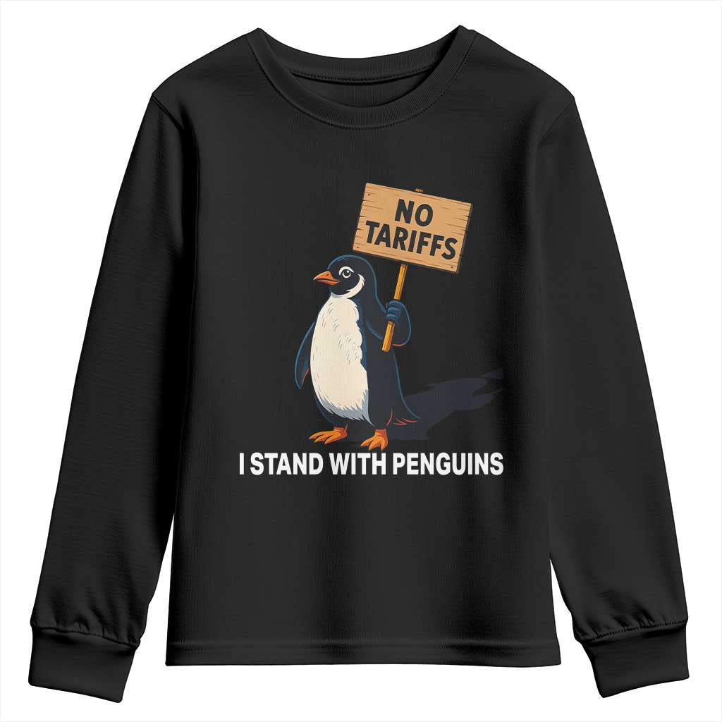 Funny Penguin Resist Youth Sweatshirt No Tariffs I Stand With Penguins TS02 Black Print Your Wear