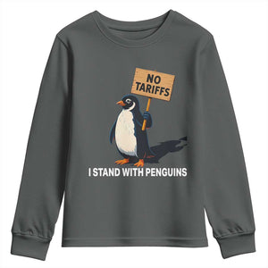 Funny Penguin Resist Youth Sweatshirt No Tariffs I Stand With Penguins TS02 Dark Heather Print Your Wear