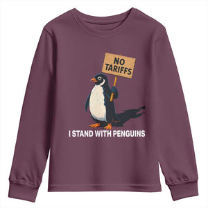 Funny Penguin Resist Youth Sweatshirt No Tariffs I Stand With Penguins TS02 Maroon Print Your Wear