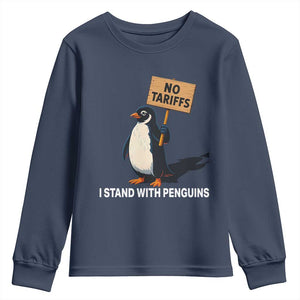 Funny Penguin Resist Youth Sweatshirt No Tariffs I Stand With Penguins TS02 Navy Print Your Wear