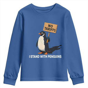 Funny Penguin Resist Youth Sweatshirt No Tariffs I Stand With Penguins TS02 Royal Blue Print Your Wear