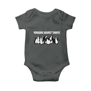 Funny Penguin Resist Baby Onesie Penguins Against Tariffs Sarcastic Saying Meme TS02 Dark Heather Print Your Wear