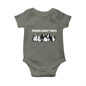 Funny Penguin Resist Baby Onesie Penguins Against Tariffs Sarcastic Saying Meme TS02 Military Green Print Your Wear