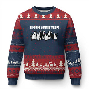 Funny Penguin Resist Ugly Christmas Sweater Penguins Against Tariffs Sarcastic Saying Meme TS02 Navy Red Print Your Wear
