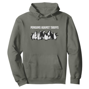 Funny Penguin Resist Hoodie Penguins Against Tariffs Sarcastic Saying Meme TS02 Military Green Print Your Wear