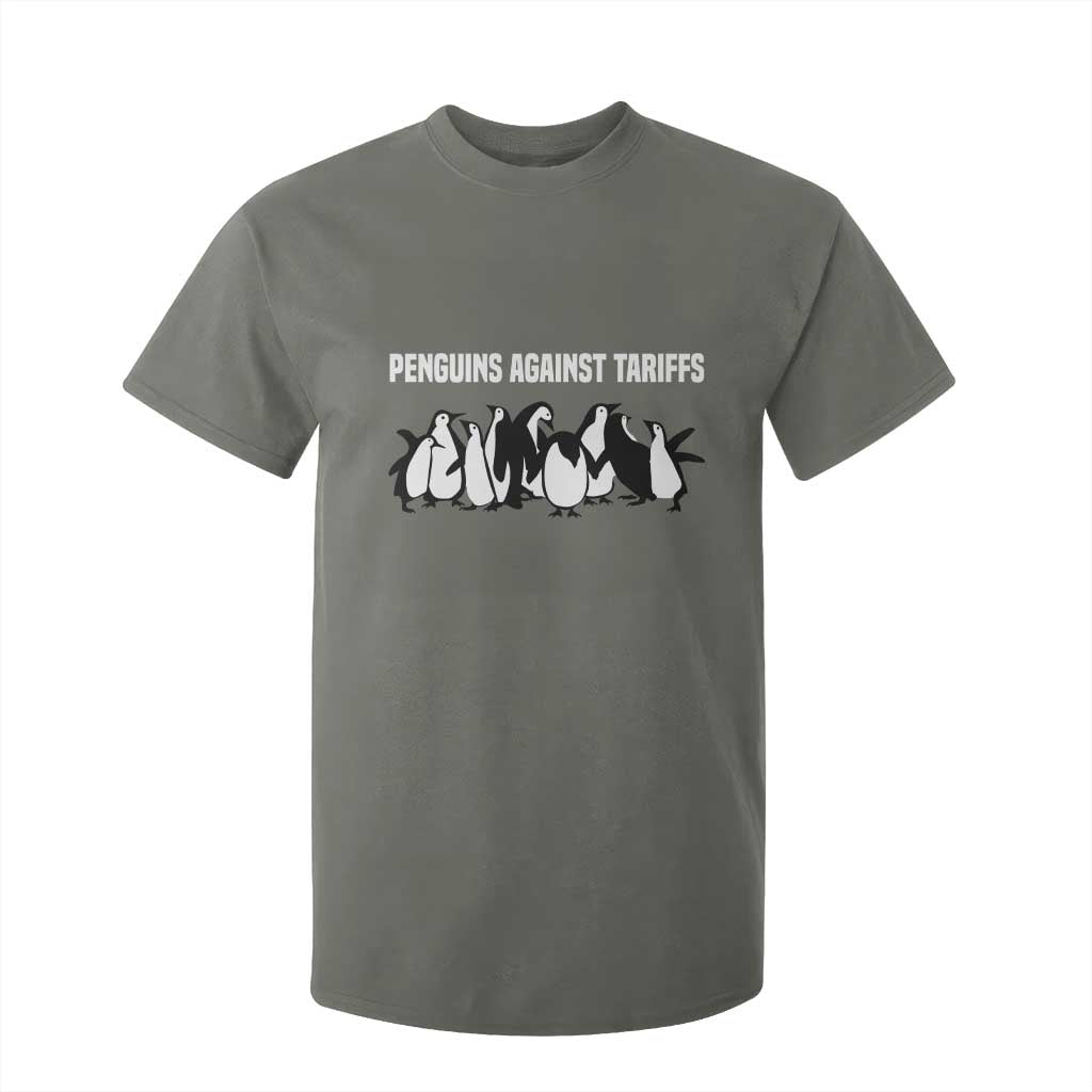 Funny Penguin Resist T Shirt For Kid Penguins Against Tariffs Sarcastic Saying Meme TS02 Military Green Print Your Wear