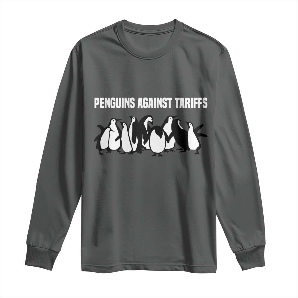 Funny Penguin Resist Long Sleeve Shirt Penguins Against Tariffs Sarcastic Saying Meme TS02 Dark Heather Print Your Wear