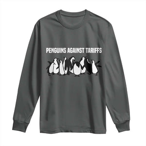 Funny Penguin Resist Long Sleeve Shirt Penguins Against Tariffs Sarcastic Saying Meme TS02 Dark Heather Print Your Wear