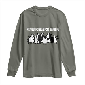 Funny Penguin Resist Long Sleeve Shirt Penguins Against Tariffs Sarcastic Saying Meme TS02 Military Green Print Your Wear