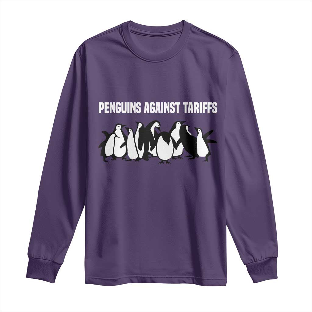 Funny Penguin Resist Long Sleeve Shirt Penguins Against Tariffs Sarcastic Saying Meme TS02 Purple Print Your Wear