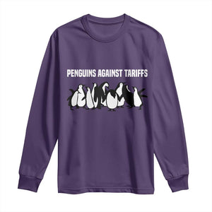 Funny Penguin Resist Long Sleeve Shirt Penguins Against Tariffs Sarcastic Saying Meme TS02 Purple Print Your Wear