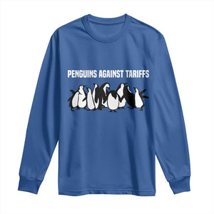 Funny Penguin Resist Long Sleeve Shirt Penguins Against Tariffs Sarcastic Saying Meme TS02 Royal Blue Print Your Wear