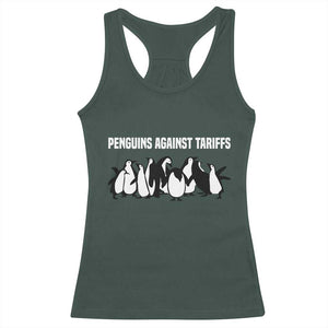 Funny Penguin Resist Racerback Tank Top Penguins Against Tariffs Sarcastic Saying Meme TS02 Dark Forest Green Print Your Wear