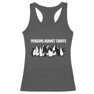 Funny Penguin Resist Racerback Tank Top Penguins Against Tariffs Sarcastic Saying Meme TS02 Dark Heather Print Your Wear