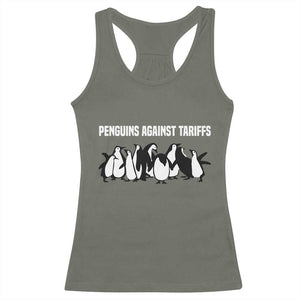 Funny Penguin Resist Racerback Tank Top Penguins Against Tariffs Sarcastic Saying Meme TS02 Military Green Print Your Wear