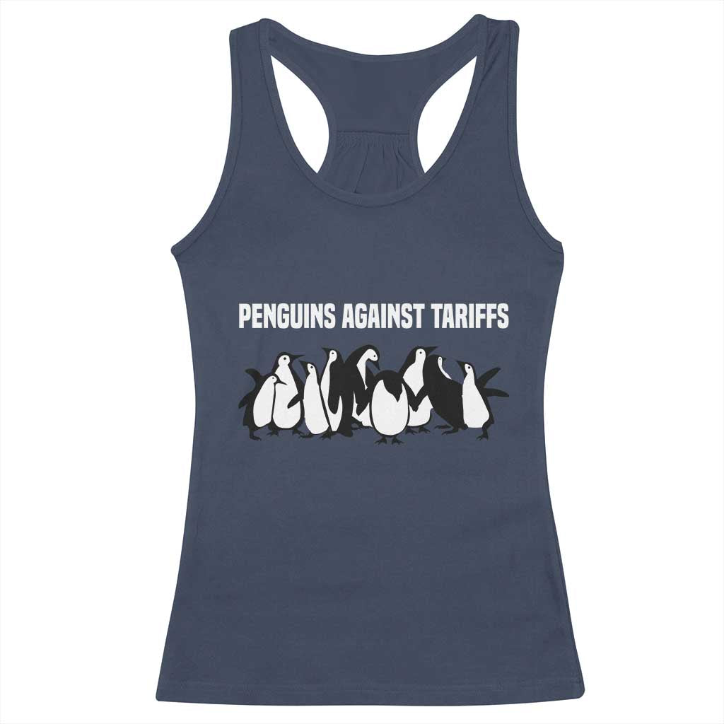 Funny Penguin Resist Racerback Tank Top Penguins Against Tariffs Sarcastic Saying Meme TS02 Navy Print Your Wear
