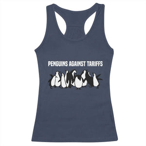Funny Penguin Resist Racerback Tank Top Penguins Against Tariffs Sarcastic Saying Meme TS02 Navy Print Your Wear