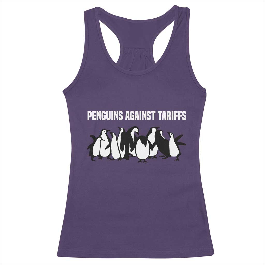Funny Penguin Resist Racerback Tank Top Penguins Against Tariffs Sarcastic Saying Meme TS02 Purple Print Your Wear