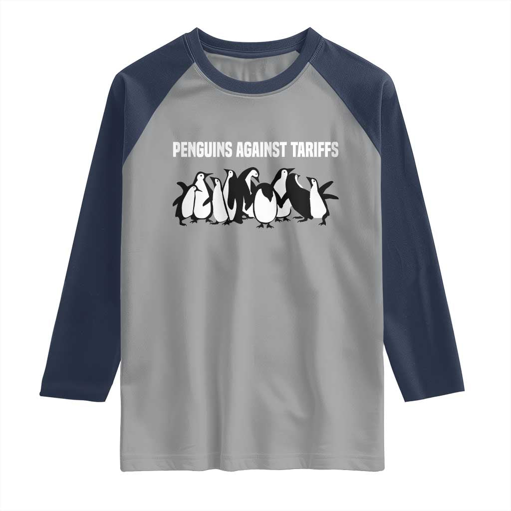 Funny Penguin Resist Raglan Shirt Penguins Against Tariffs Sarcastic Saying Meme TS02 Sport Gray Navy Print Your Wear