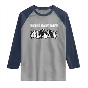 Funny Penguin Resist Raglan Shirt Penguins Against Tariffs Sarcastic Saying Meme TS02 Sport Gray Navy Print Your Wear