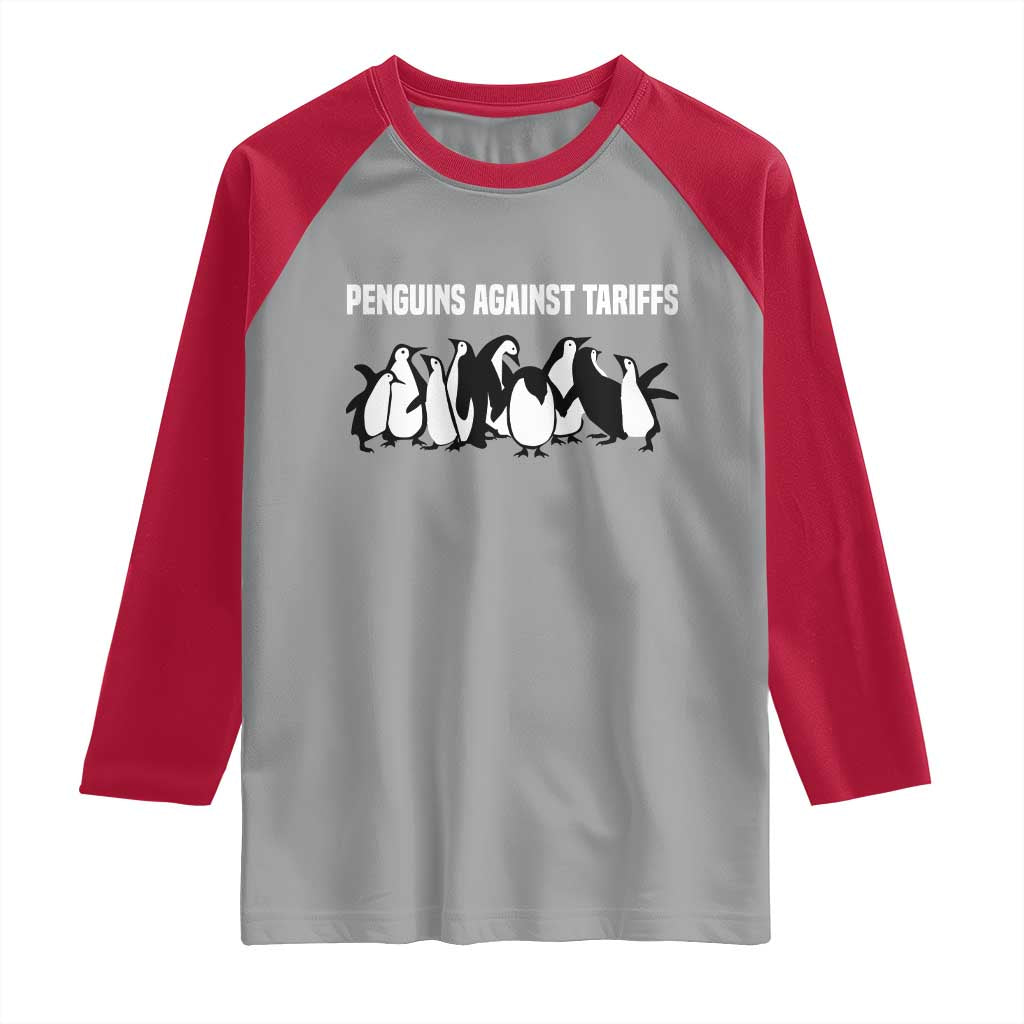 Funny Penguin Resist Raglan Shirt Penguins Against Tariffs Sarcastic Saying Meme TS02 Sport Gray Red Print Your Wear