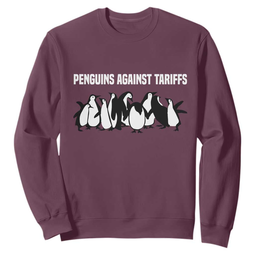 Funny Penguin Resist Sweatshirt Penguins Against Tariffs Sarcastic Saying Meme TS02 Maroon Print Your Wear