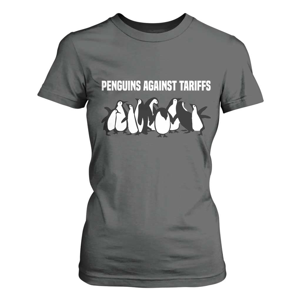 Funny Penguin Resist T Shirt For Women Penguins Against Tariffs Sarcastic Saying Meme TS02 Dark Heather Print Your Wear