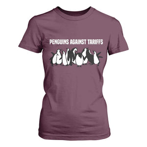 Funny Penguin Resist T Shirt For Women Penguins Against Tariffs Sarcastic Saying Meme TS02 Maroon Print Your Wear