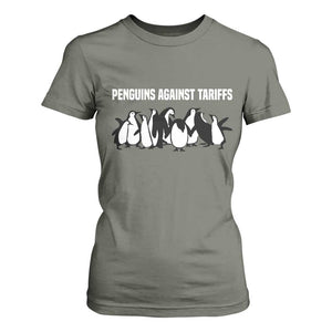 Funny Penguin Resist T Shirt For Women Penguins Against Tariffs Sarcastic Saying Meme TS02 Military Green Print Your Wear