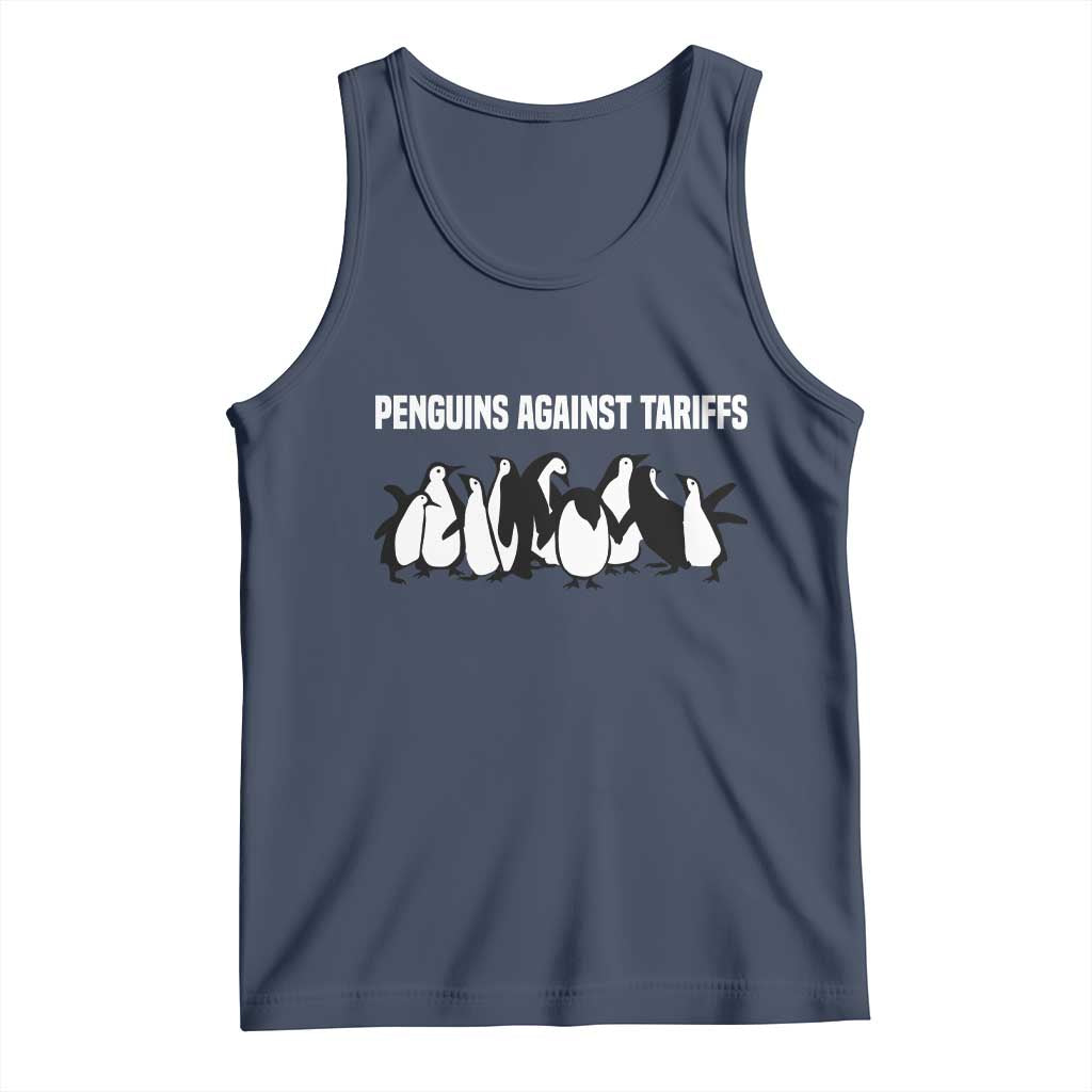 Funny Penguin Resist Tank Top Penguins Against Tariffs Sarcastic Saying Meme TS02 Navy Print Your Wear