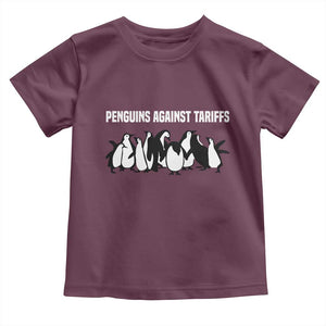 Funny Penguin Resist Toddler T Shirt Penguins Against Tariffs Sarcastic Saying Meme TS02 Maroon Print Your Wear