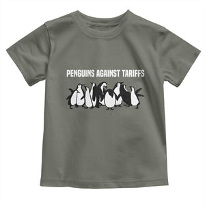 Funny Penguin Resist Toddler T Shirt Penguins Against Tariffs Sarcastic Saying Meme TS02 Military Green Print Your Wear