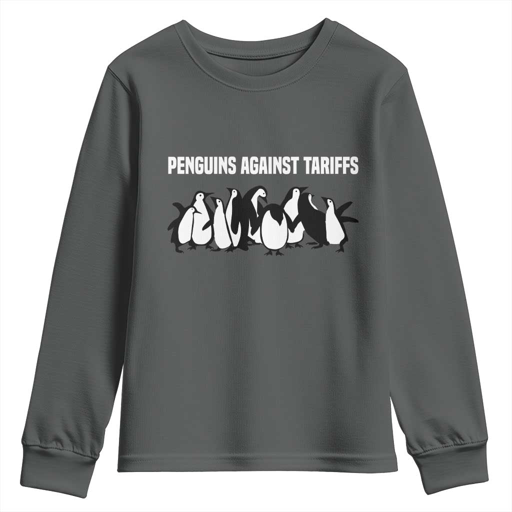 Funny Penguin Resist Youth Sweatshirt Penguins Against Tariffs Sarcastic Saying Meme TS02 Dark Heather Print Your Wear