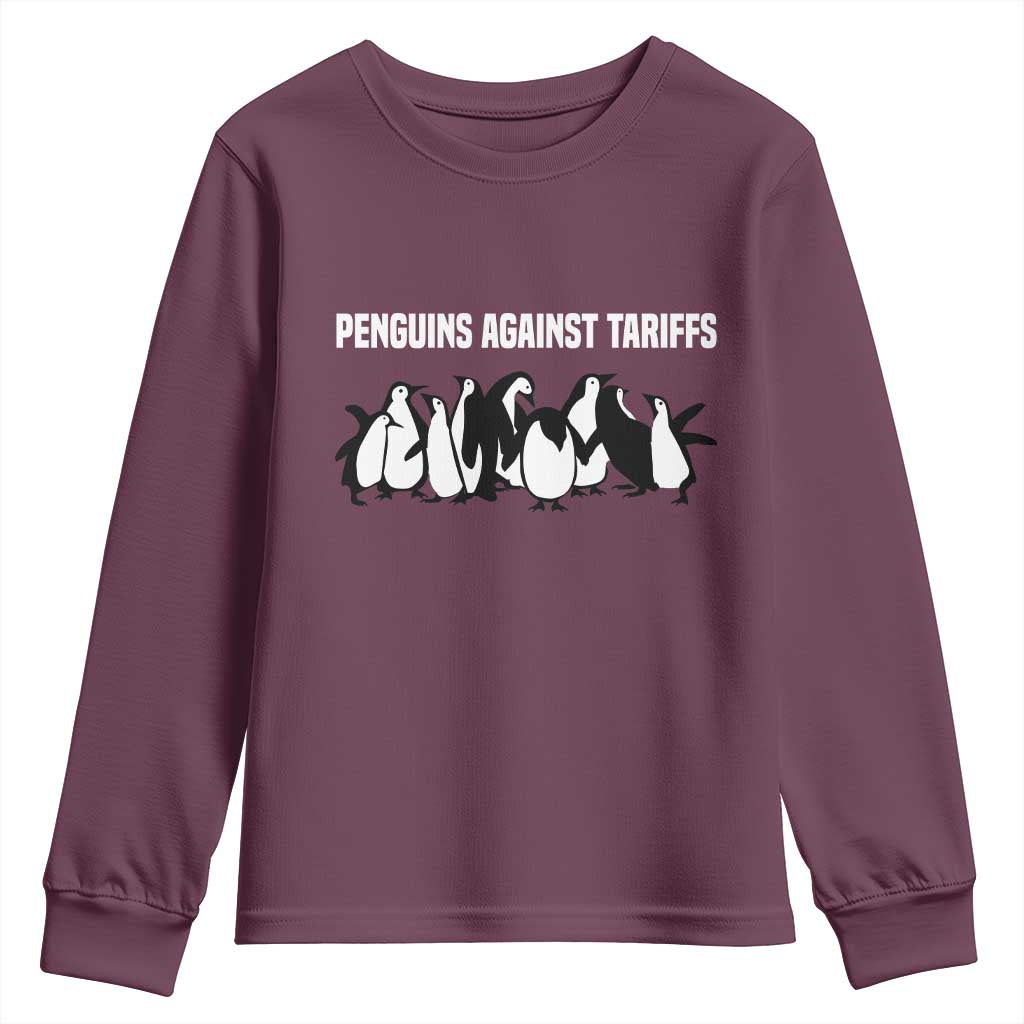 Funny Penguin Resist Youth Sweatshirt Penguins Against Tariffs Sarcastic Saying Meme TS02 Maroon Print Your Wear
