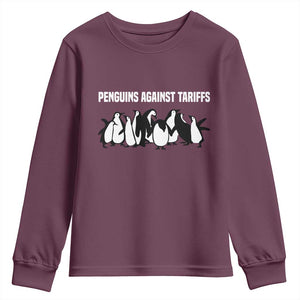 Funny Penguin Resist Youth Sweatshirt Penguins Against Tariffs Sarcastic Saying Meme TS02 Maroon Print Your Wear