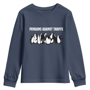 Funny Penguin Resist Youth Sweatshirt Penguins Against Tariffs Sarcastic Saying Meme TS02 Navy Print Your Wear