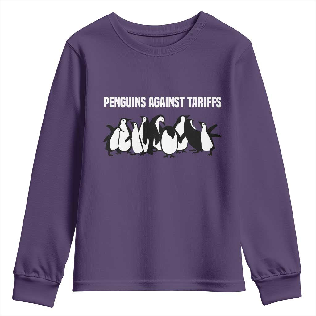 Funny Penguin Resist Youth Sweatshirt Penguins Against Tariffs Sarcastic Saying Meme TS02 Purple Print Your Wear