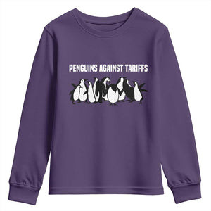 Funny Penguin Resist Youth Sweatshirt Penguins Against Tariffs Sarcastic Saying Meme TS02 Purple Print Your Wear