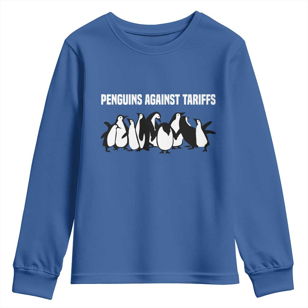Funny Penguin Resist Youth Sweatshirt Penguins Against Tariffs Sarcastic Saying Meme TS02 Royal Blue Print Your Wear