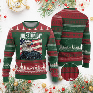 Liberation Day April 2 2025 Ugly Christmas Sweater Fair Trade Patriotic American Eagle USA Flag TS02 Red Green Print Your Wear