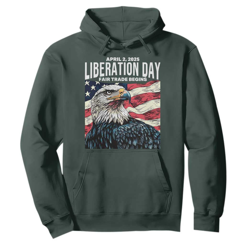 Liberation Day April 2 2025 Hoodie Fair Trade Patriotic American Eagle USA Flag TS02 Dark Forest Green Print Your Wear