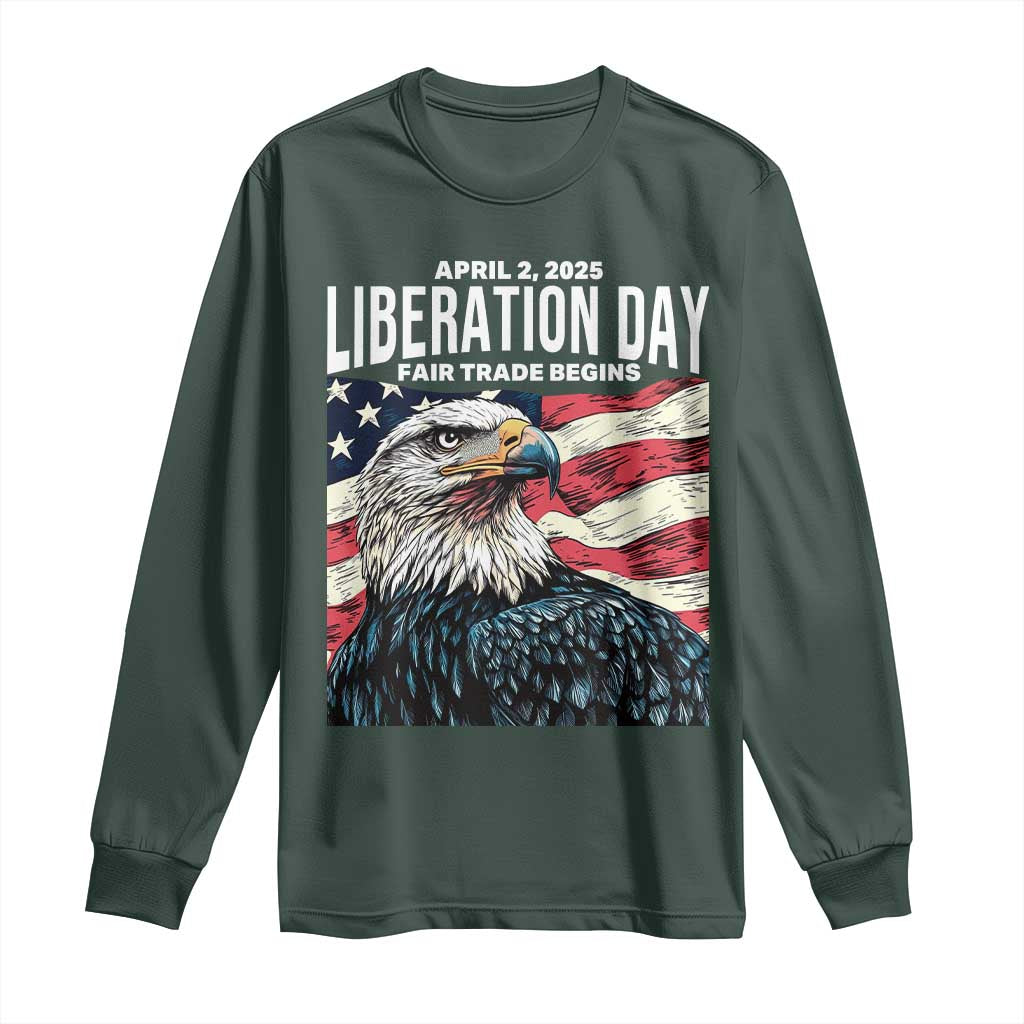 Liberation Day April 2 2025 Long Sleeve Shirt Fair Trade Patriotic American Eagle USA Flag TS02 Dark Forest Green Print Your Wear