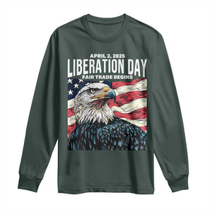 Liberation Day April 2 2025 Long Sleeve Shirt Fair Trade Patriotic American Eagle USA Flag TS02 Dark Forest Green Print Your Wear