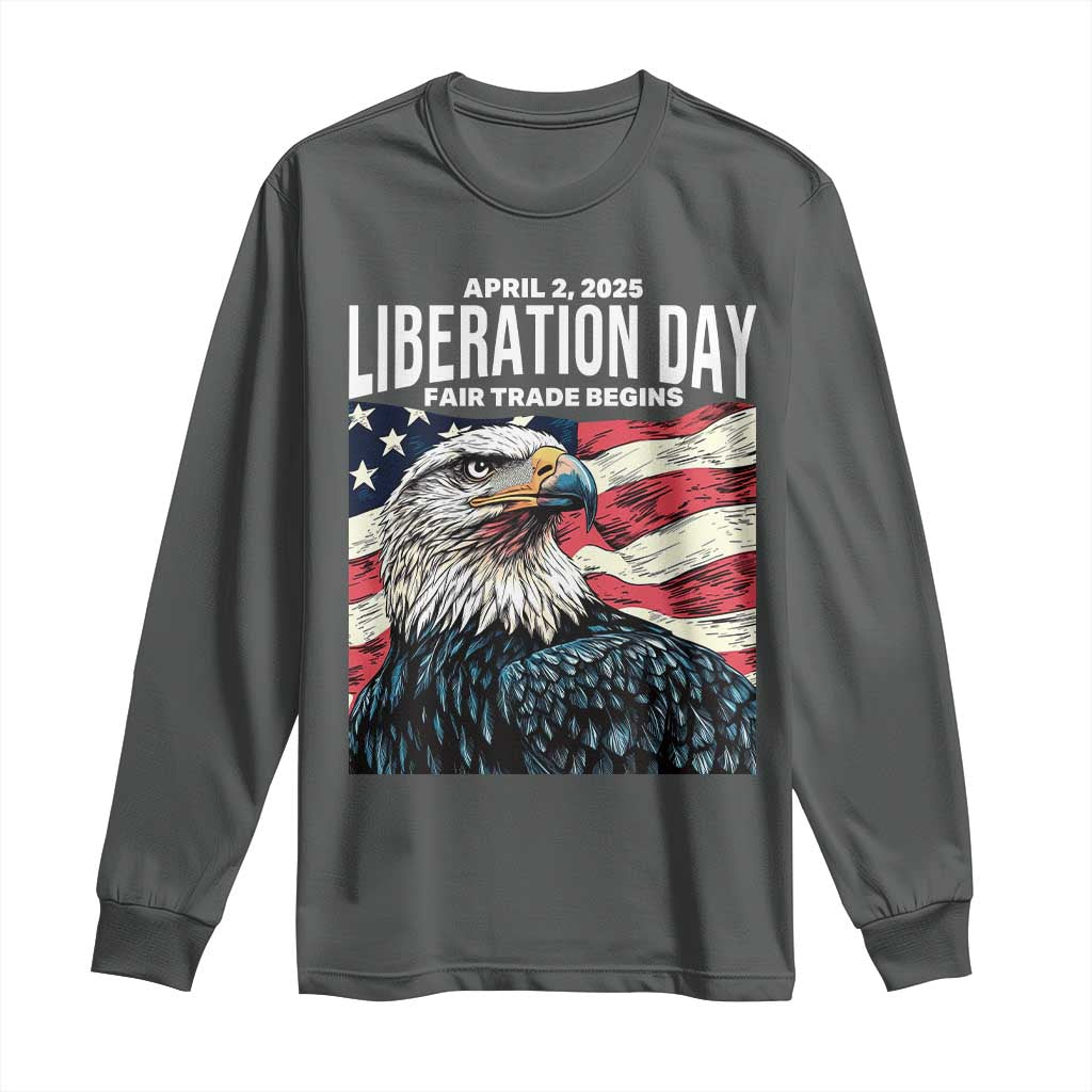 Liberation Day April 2 2025 Long Sleeve Shirt Fair Trade Patriotic American Eagle USA Flag TS02 Dark Heather Print Your Wear