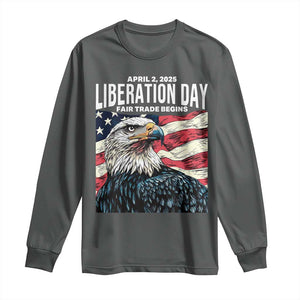 Liberation Day April 2 2025 Long Sleeve Shirt Fair Trade Patriotic American Eagle USA Flag TS02 Dark Heather Print Your Wear