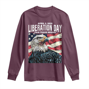 Liberation Day April 2 2025 Long Sleeve Shirt Fair Trade Patriotic American Eagle USA Flag TS02 Maroon Print Your Wear