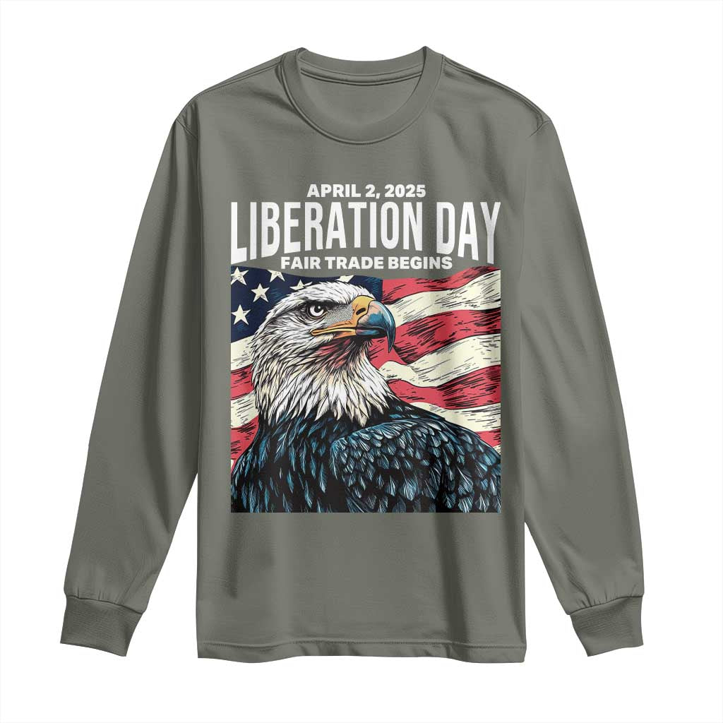 Liberation Day April 2 2025 Long Sleeve Shirt Fair Trade Patriotic American Eagle USA Flag TS02 Military Green Print Your Wear