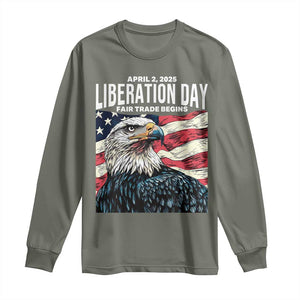 Liberation Day April 2 2025 Long Sleeve Shirt Fair Trade Patriotic American Eagle USA Flag TS02 Military Green Print Your Wear