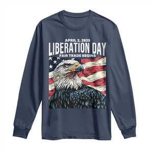Liberation Day April 2 2025 Long Sleeve Shirt Fair Trade Patriotic American Eagle USA Flag TS02 Navy Print Your Wear