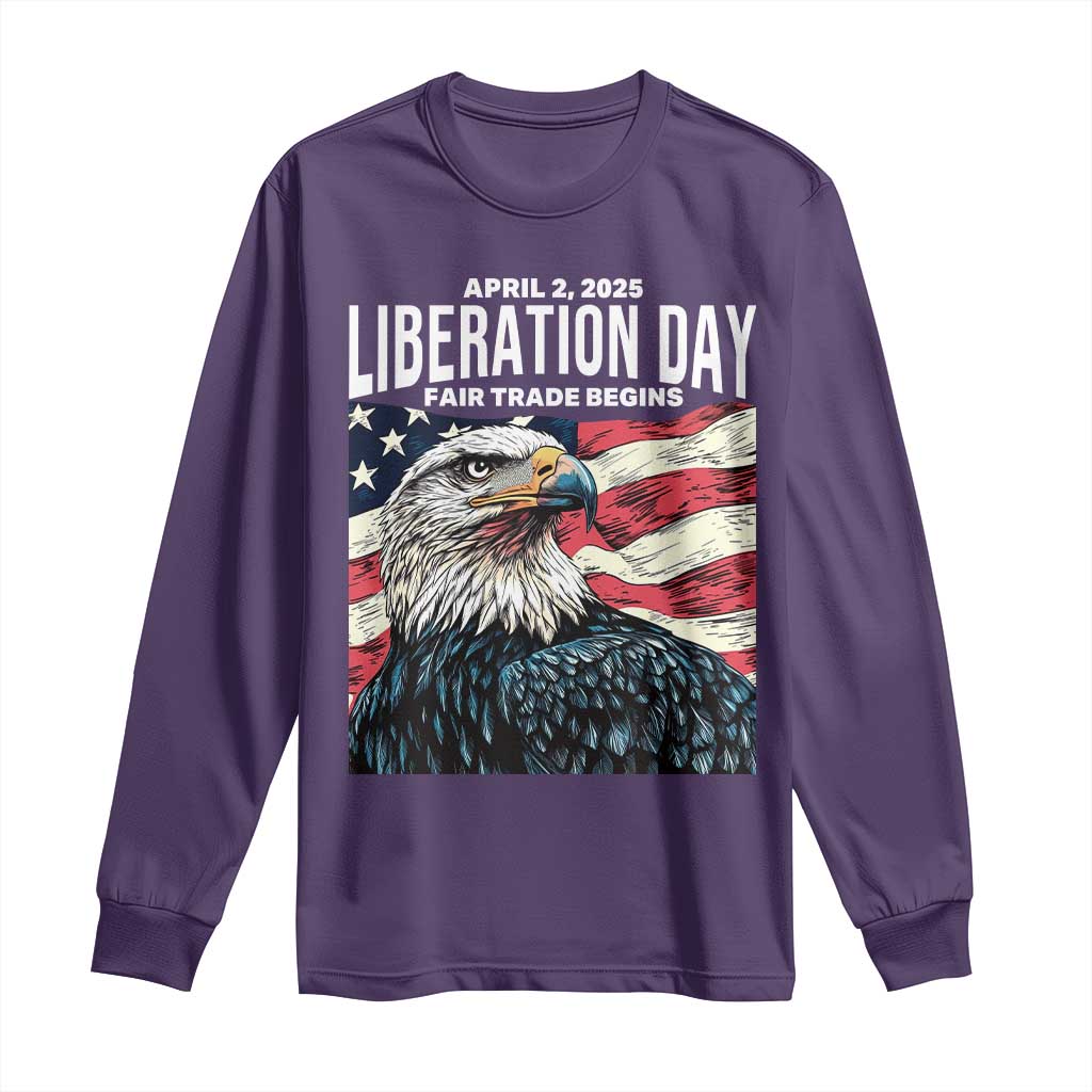 Liberation Day April 2 2025 Long Sleeve Shirt Fair Trade Patriotic American Eagle USA Flag TS02 Purple Print Your Wear
